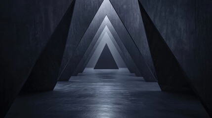 A dark, triangular tunnel creating a deep perspective. - obrazy, fototapety, plakaty