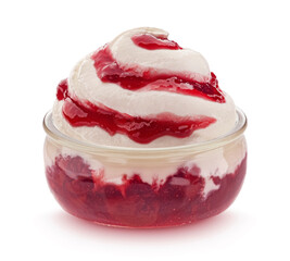 Yogurt with berry jam isolated on white background