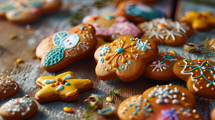 Easter gingerbread cookies with aromatic honey taste and creative painting