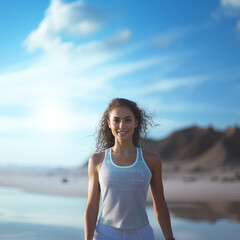 Fototapeta na wymiar Young athletic woman walking on a beach during the day