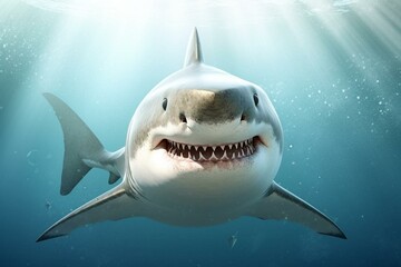 Humorous, amiable shark illustration with a see-through background for design purposes. Generative AI
