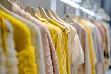 Obraz premium Dressing store showcasing fashionable apparel on racks, providing a diverse and stylish clothing collection.