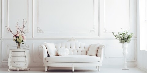 White room with vintage furniture and decor.