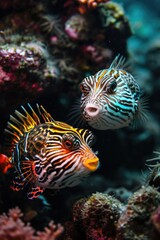 two types of puffer fish with colorful stripes