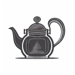Obraz premium Cute black ceramic teapot, flat icon on white background