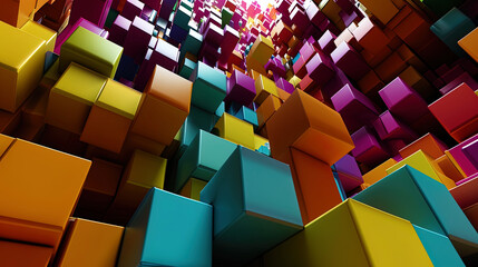 Abstract graphics, which is a cascade of color cubes striving up