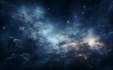 Panorama blue night sky milky way and star on dark background. Universe filled with stars, nebula...