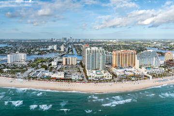 Aerial view of Fort Lauderdale, Florida, USA. January 5, 2024. Beach and downtown area. 