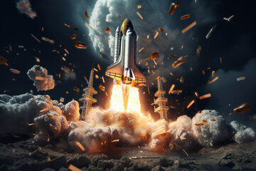 A dynamic visual featuring a rocket soaring through a financial galaxy, representing the upward trajectory of investments and the limitless possibilities of financial growth.  Generative Ai.