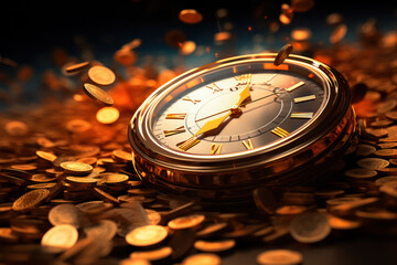 A dynamic graphic of a financial clock ticking toward success, conveying the urgency and momentum associated with making timely and strategic investment decisions.  Generative Ai.