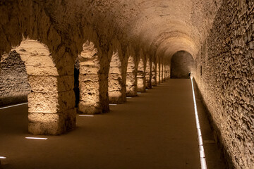 The forensic cryptoporticus is a Roman monument in the city of Aosta, and in ancient times surrounded the sacred area of the forum of Augusta Praetoria. - obrazy, fototapety, plakaty