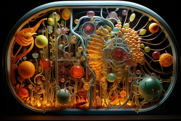 Capturing the detailed arrangement of mitochondria within a cell, showcasing their role in energy production. Metamorphosis, life, happiness - obrazy, fototapety, plakaty