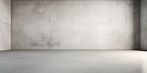 Empty interior studio with gray floor, white backdrop, and concrete texture, perfect for showcasing products.