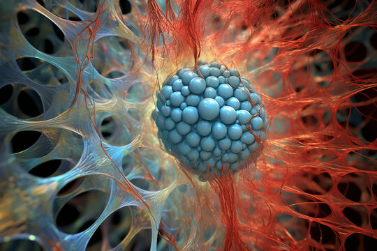 Capturing the intricate structure of microtubules within a cell, showcasing their role in cellular transportation. Metamorphosis, life, happiness