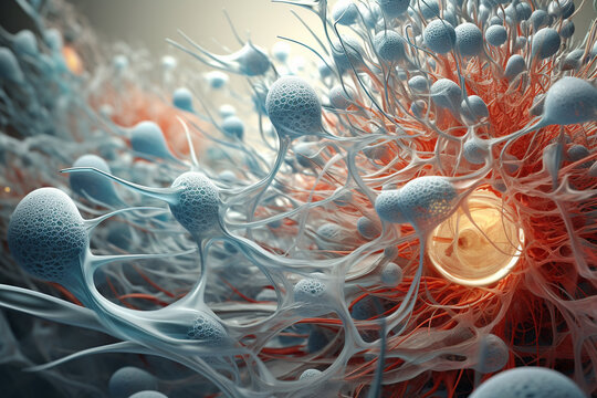 Capturing the intricate structure of microtubules within a cell, showcasing their role in cellular transportation. Metamorphosis, life, happiness
