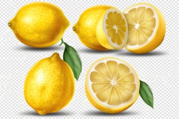 ripe lemon fruit half and slice lemon isolated Fresh 
