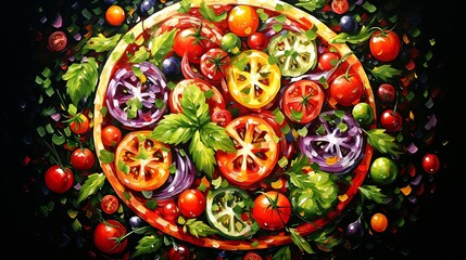 Fototapeta premium Colorful Vegetable Pizza with Bright and Joyful Tones for Fun and Positive Atmosphere