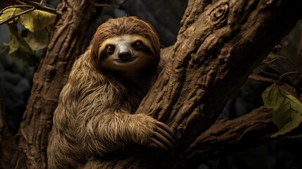 A sloth hanging effortlessly from a tree branch, showcasing its unmatched tranquility. -Generative Ai
 - obrazy, fototapety, plakaty
