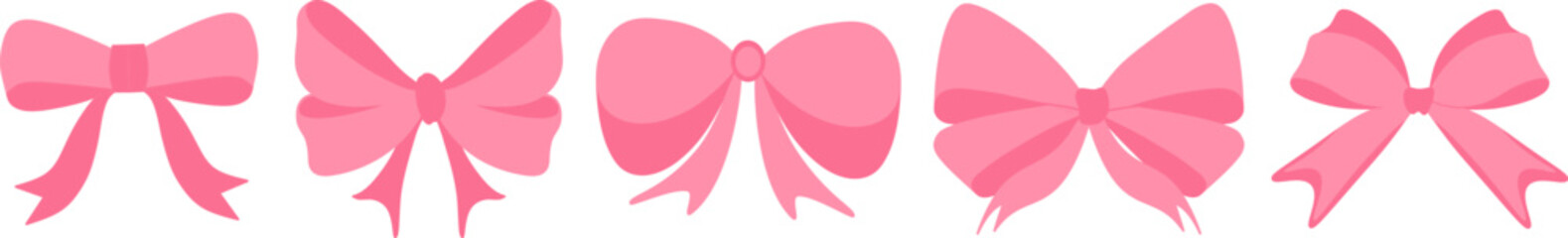 Set of graphic decorative bows. Ribbon bow gift pink icon. Vector set