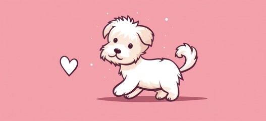 Cute cartoon dog on pink background, affection and pets. Banner.