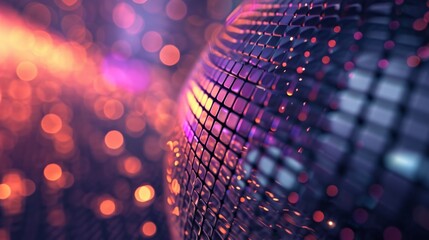 Close-Up Of Shiny Disco Ball. Mirror ball on colorful background - obrazy, fototapety, plakaty