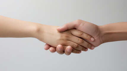 Handshake of two people, isolated on white background, closeup