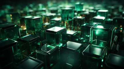 Obraz premium Abstract Emerald. Glass Circuitry. Green Tech Marvel