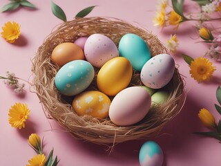 Fototapeta na wymiar Easter eggs in a basket.
