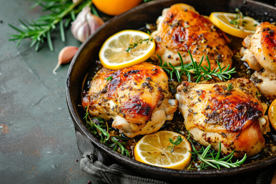 Grilled chicken with butter, lemon and garlic. Generative AI