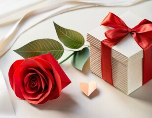 valentines day red rose and gift box