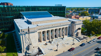 Aerial View of Neoclassical Library and Modern Plaza in Indianapolis