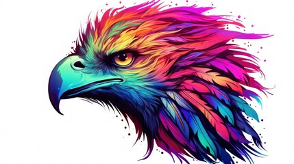 Eagle bird, rainbow vibrant colorsplash, watercolor style white background. Generate AI