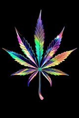 A Stylized Rainbow-Iridescent Cannabis Icon Symbol in the Style of Iridescent Opalescent Holographic Background created with Generative AI Technology