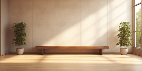 Fototapeta premium Room with seating, natural light, and blank area for placing objects.