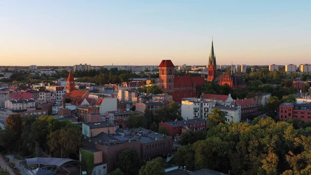 Architecture of the old town in Torun at sunset, Poland.