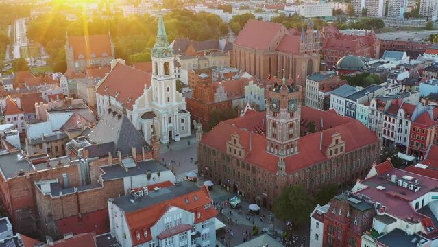 Architecture of the old town in Torun at sunset, Poland.