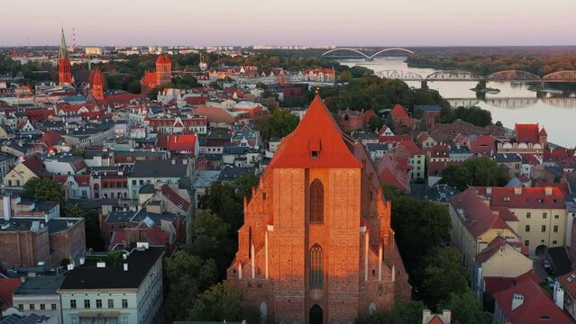 Architecture of the old town in Torun at sunset, Poland.