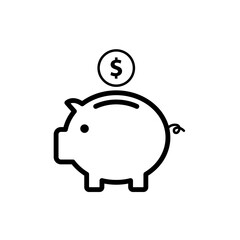 Piggy Bank Icon In Flat Style Vector For Apps, Websites. Black Icon Vector Illustration.