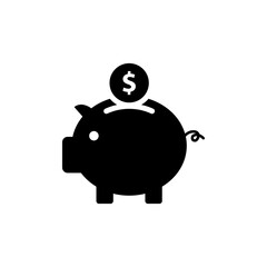 Piggy Bank Icon In Flat Style Vector For Apps, Websites. Black Icon Vector Illustration.