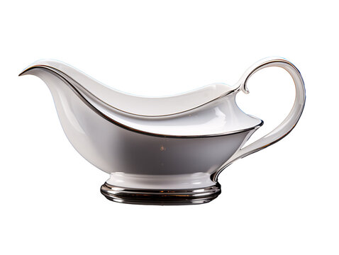 a white and silver sauce boat