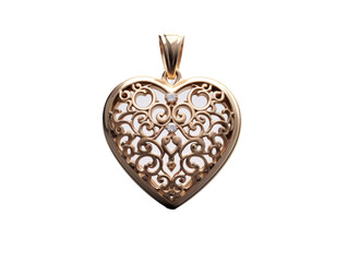 a gold heart shaped pendant with diamonds - obrazy, fototapety, plakaty
