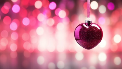 Sparkling Heart Ornament with Festive Bokeh Background Poster Announcement with Open Copy Text Space