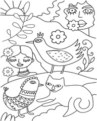 Happy fun artistic coloring page for diy activity