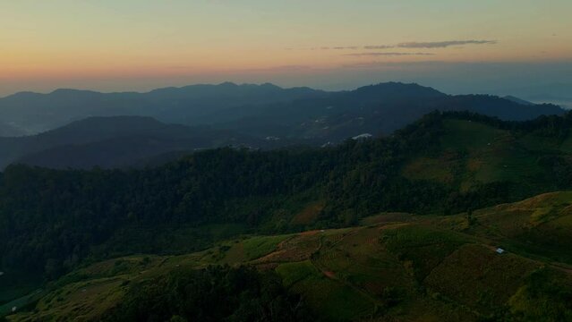 Aerial view of bautiful sunrise at mountain in Thailand