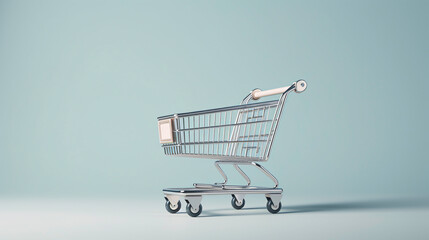 a shopping cart on a blue background - obrazy, fototapety, plakaty