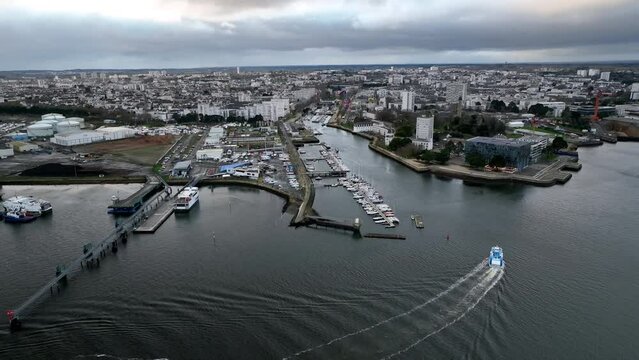 Cloudy skies over Lorient's waterfront.
