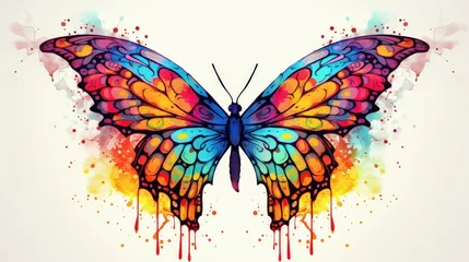 Foto op Plexiglas Butterfly insect animal, rainbow vibrant colorsplash, watercolor style white background. Generate AI © Leafart