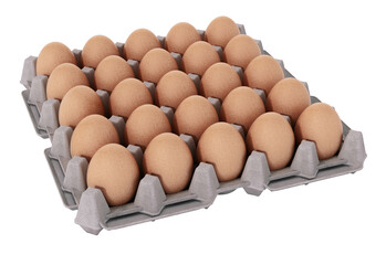 Pack of brown eggs isolated on transparent background. 3D illustration