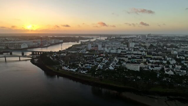 Morning glow on Lorient's waterfront skyline.