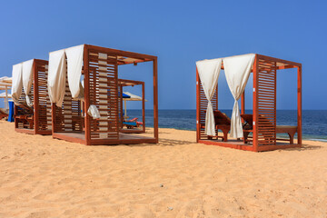 Luxury sun loungers on the beach in Marsa Alam, Egypt
